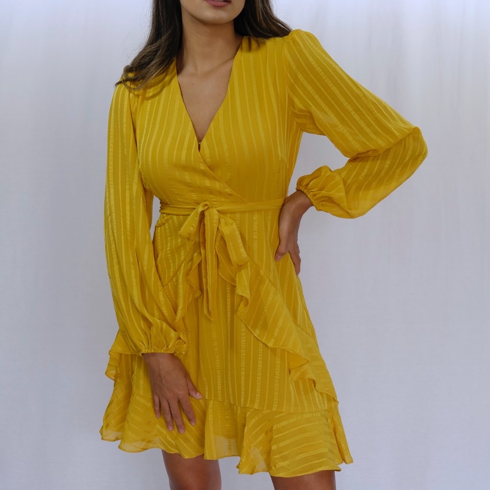 Gold Ruffle Tie Front Dress